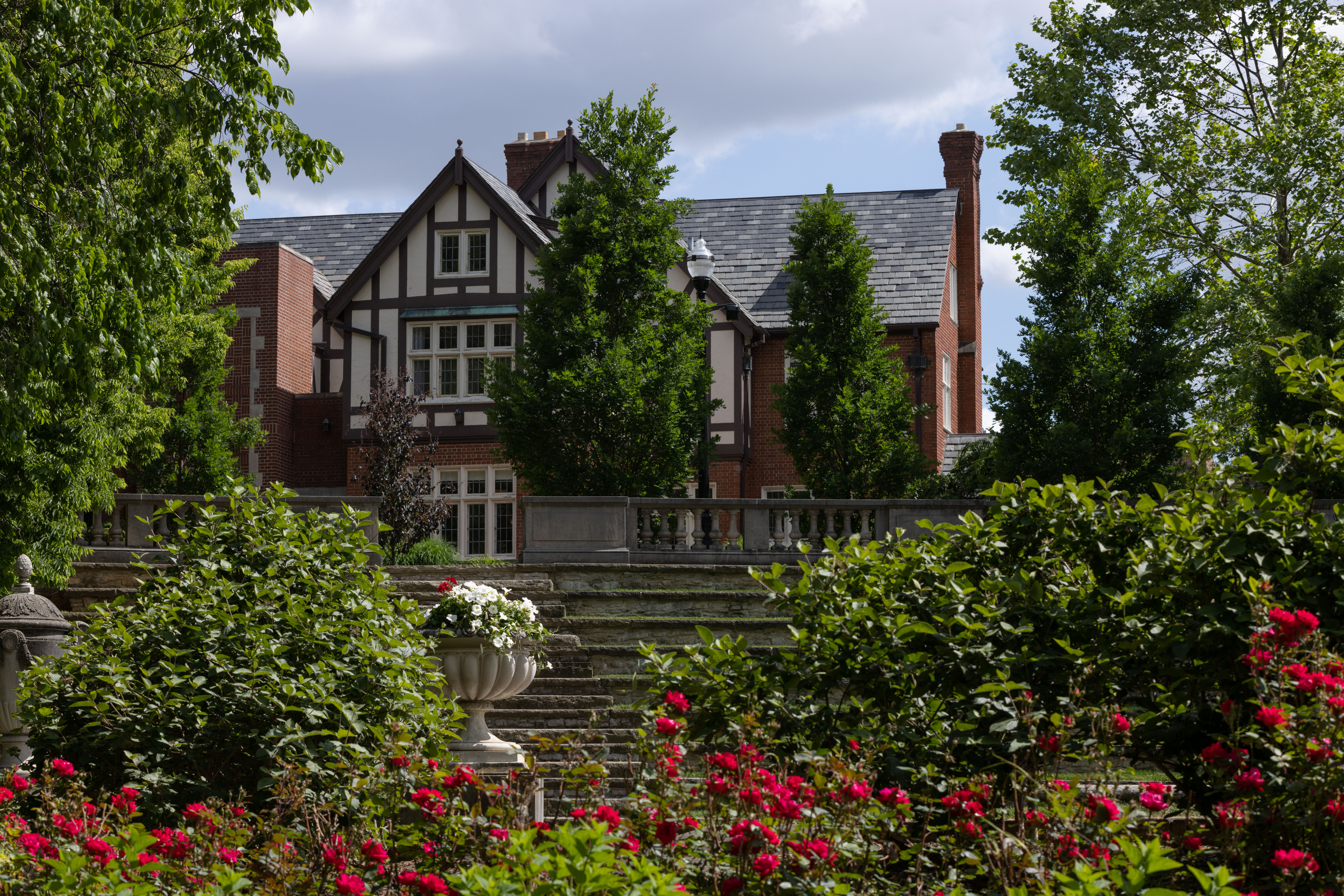 Roses surround Browning Ampitheatre near Mirror Lake