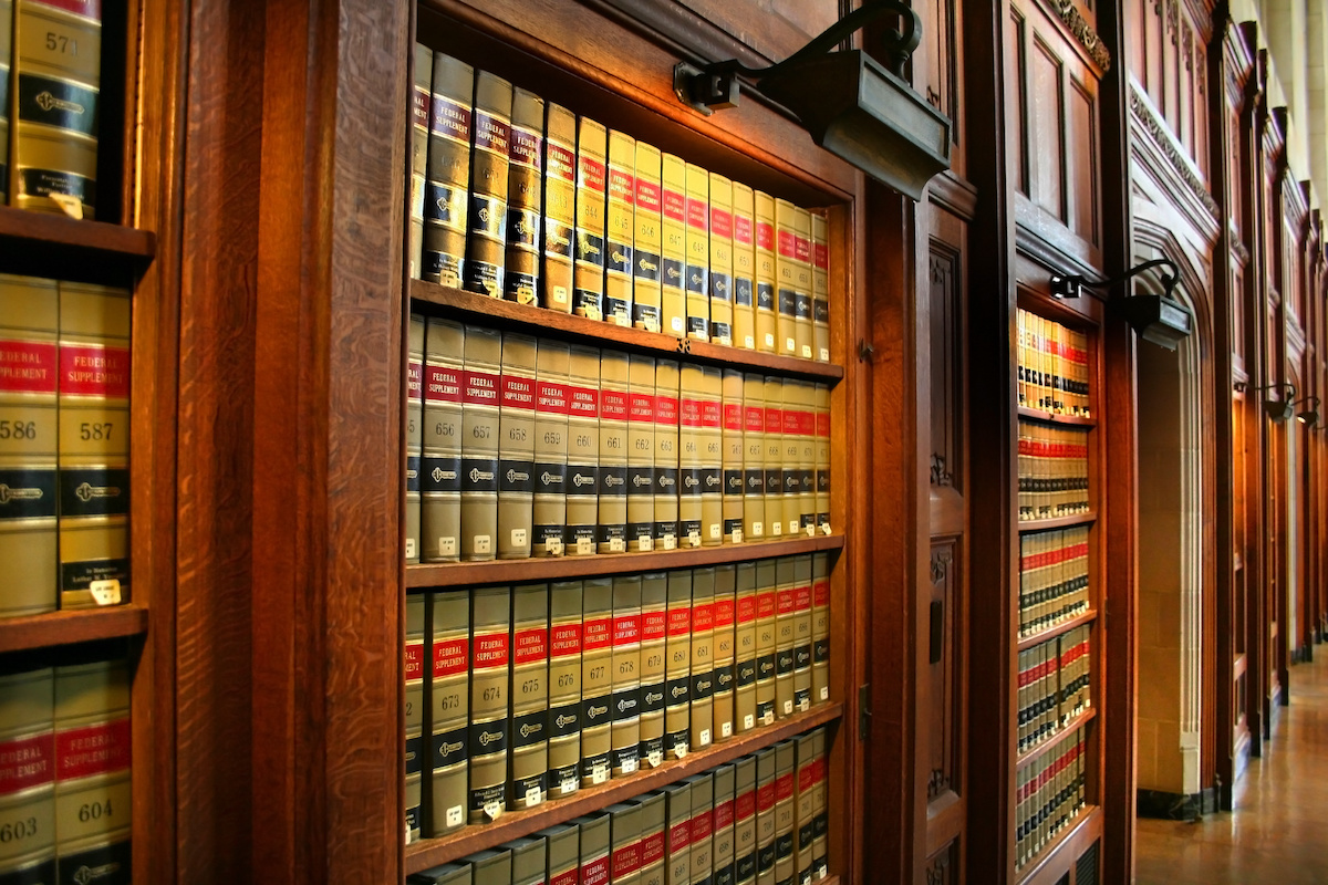 Picture of library bookshelves.