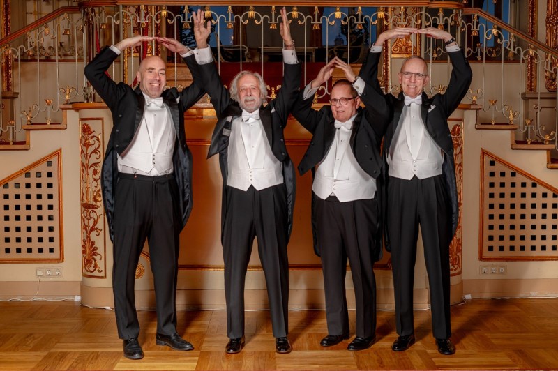 Left to right, Michael Poirier, chair of physics; Pierre Agostini, professor emeritus of physics; Lou DiMauro, professor of physics; David Horn, dean of the College of Arts and Sciences.
