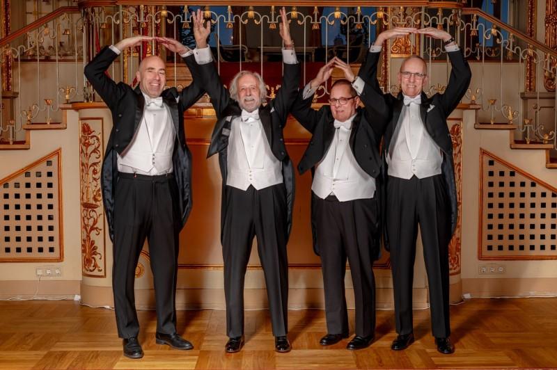 Left to right, Michael Poirier, chair of physics; Pierre Agostini, professor emeritus of physics; Lou DiMauro, professor of physics; David Horn, dean of the College of Arts and Sciences.